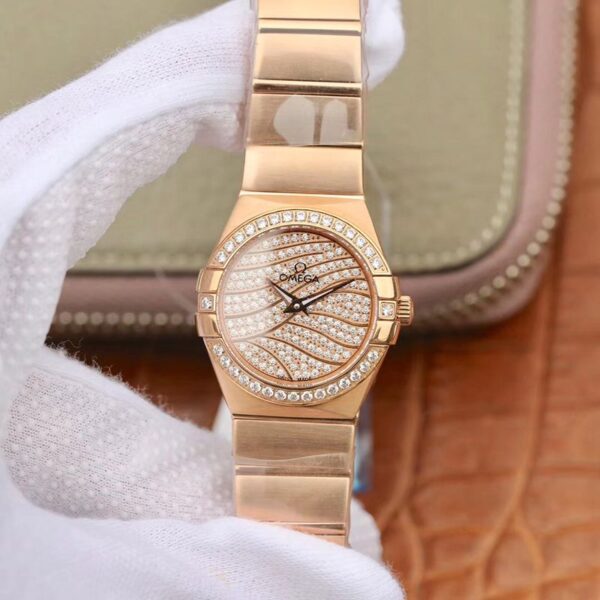 Omega Constellation Ladies 27mm TW Factory 18K Rose Gold Textured Diamond Dial
