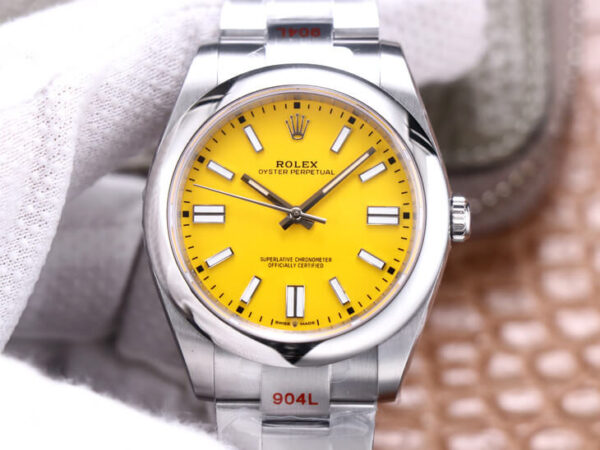 Rolex Oyster Perpetual M124300-0004 41MM EW Factory Yellow Dial Replica Watches - Luxury Replica