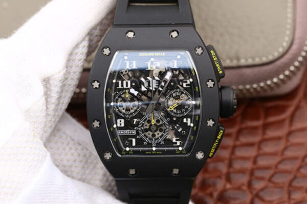 Richard Mille RM-011 Black Rubber Strap | US Replica - 1:1 Top quality replica watches factory, super clone Swiss watches.