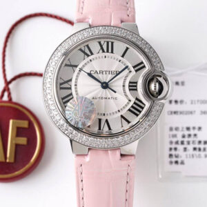 Ballon Bleu De Cartier 33MM WE902067 AF Factory Pink Leather Strap Replica Watches - Luxury Replica