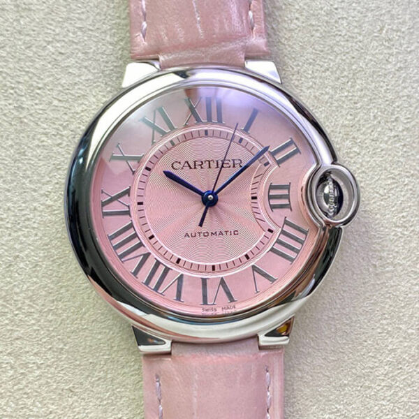 Ballon Bleu De Cartier 36MM WSBB0007 3K Factory Pink Leather Strap Replica Watches