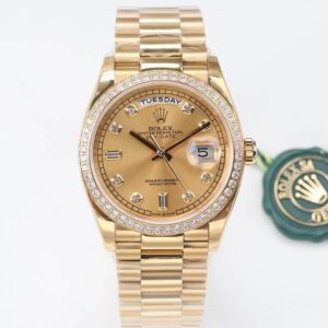 Rolex Day Date M128348RBR-0008 EW Factory Gold Diamond Bezel Replica Watches - Luxury Replica