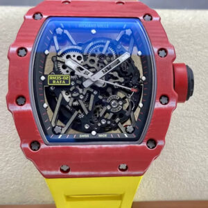 Richard Mille RM35-02 T+ Factory Red Carbon Fiber Yellow Strap Replica Watches - Luxury Replica