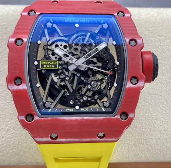 Richard Mille RM35-02 T+ Factory Red Carbon Fiber Yellow Strap Replica Watches - Luxury Replica